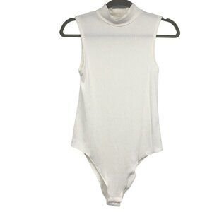 She + Sky White Ribbed Mock Neck sleeveless Bodysuit size L